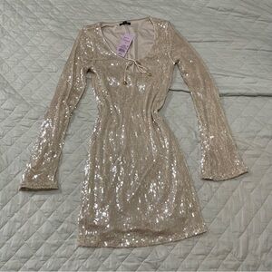 Wild Fable Beige Sequin Long Sleeve Dress